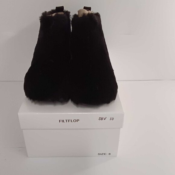 Fitflop Women's Fuzzy Furry Lined Slip On Bootie Slippers - Black 8 - Picture 2 of 5